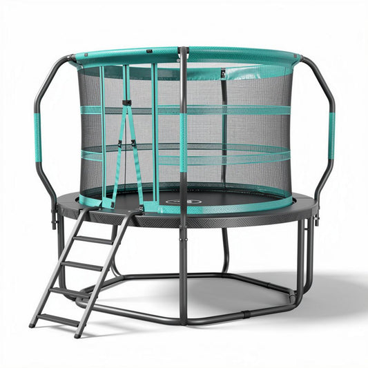 Trampolina okrągła z siatką ochronną i drabinką 250 x 250 x 300cm szara niebieska