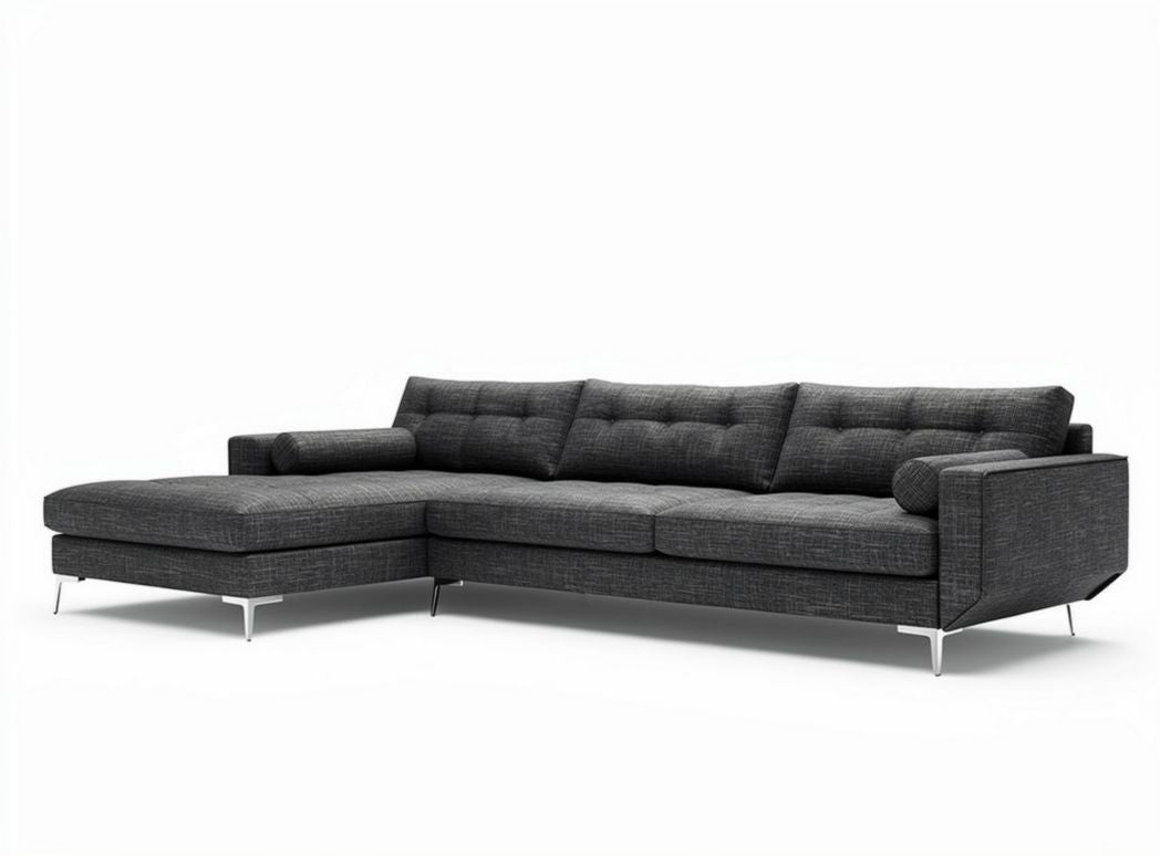 Sofa narożna w kolorze ciemnoszarym z tkaniny 210 x 90 x 85cm