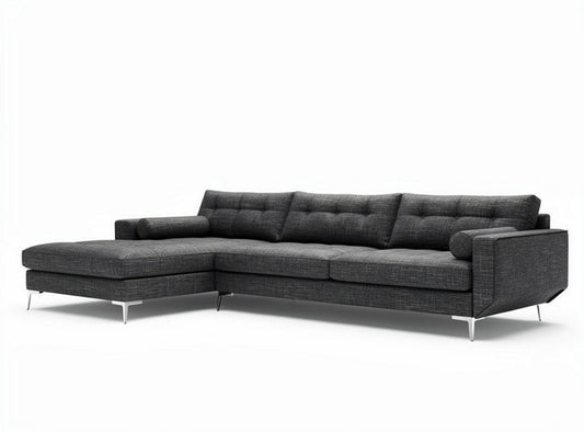 Sofa narożna w kolorze ciemnoszarym z tkaniny 210 x 90 x 85cm